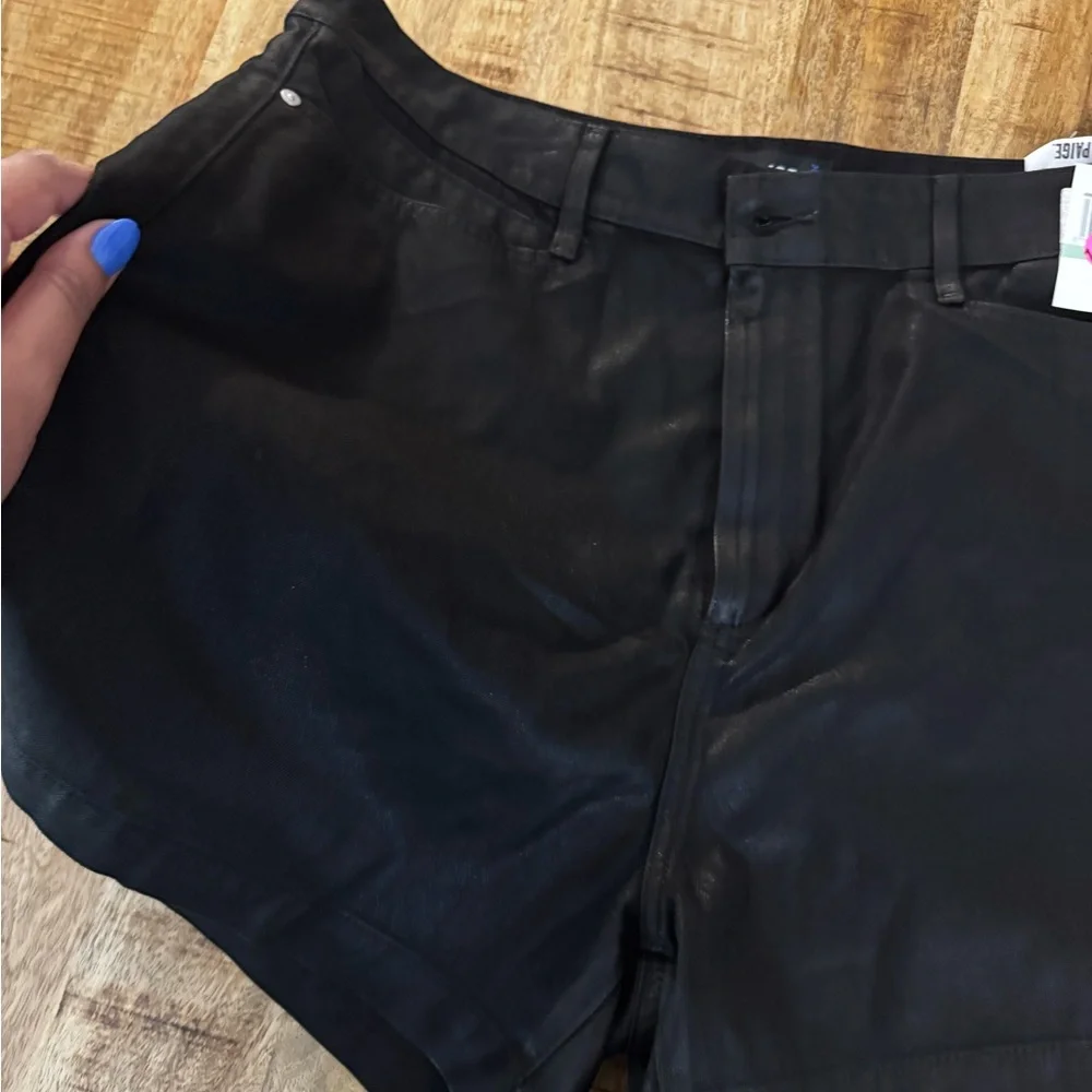 PAIGE Dani short w/ novelty coin pocket Black Coated denim High Waist Shorts 34
